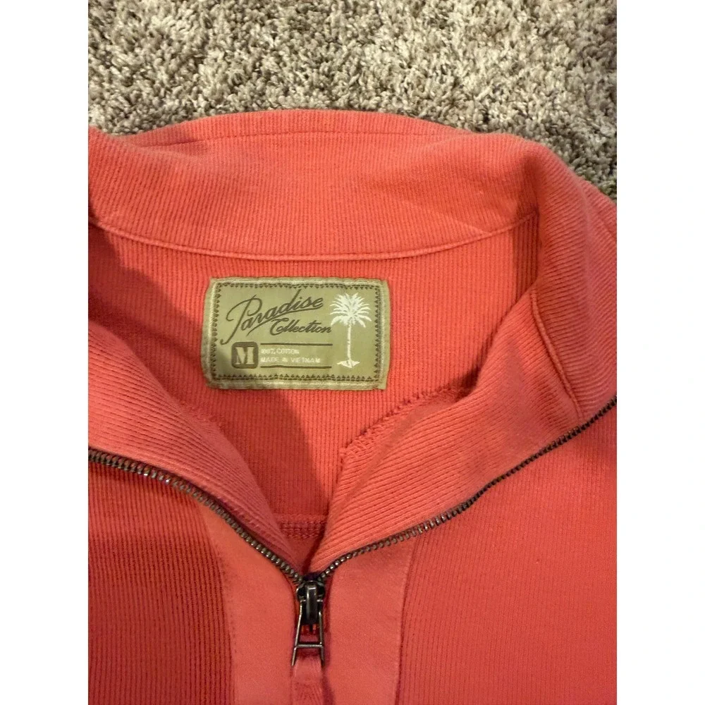 Paradise Collection Mens Quarter Zip Pullover Ribbed Cotton Coral Pink Medium